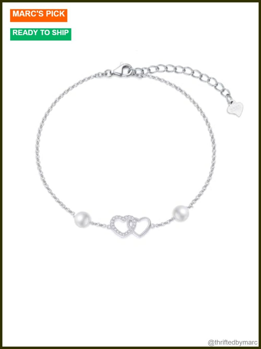 Sterling Silver Diamond Heart Bracelet Freshwater Pearl 0.11 Cttw Adjustable
